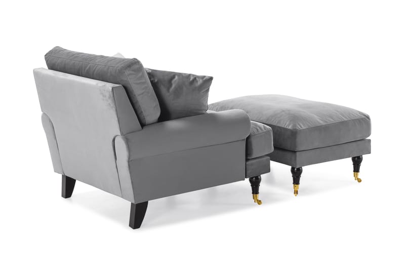 Andrew Fåtölj med Fotpall Sammet - Silvergrå/Mässing - Möbler - Fåtölj & stolar - Fåtölj - Sammetsfåtölj