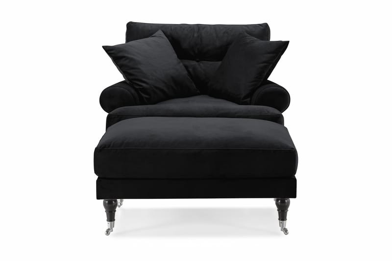 Andrew Fåtölj med Fotpall Sammet - Svart/Krom - Möbler - Fåtölj & stolar - Fåtölj - Sammetsfåtölj
