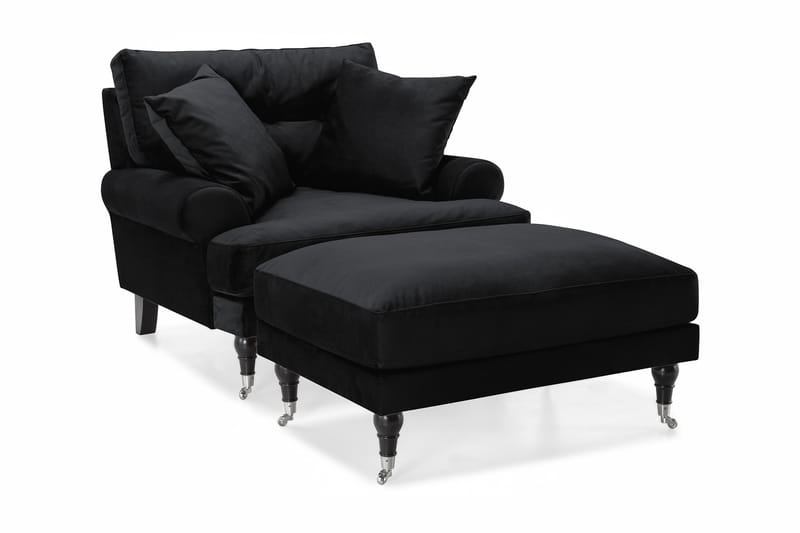 Andrew Fåtölj med Fotpall Sammet, Svart/Krom
