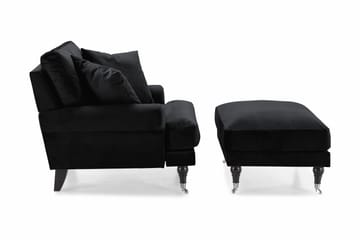 Andrew Fåtölj med Fotpall Sammet - Svart/Krom - Möbler - Fåtölj & stolar - Fåtölj - Sammetsfåtölj