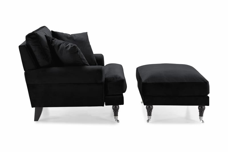 Andrew Fåtölj med Fotpall Sammet - Svart/Krom - Möbler - Fåtölj & stolar - Fåtölj - Sammetsfåtölj