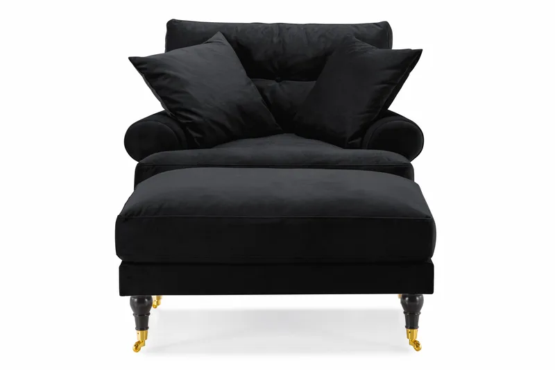Andrew Fåtölj med Fotpall Sammet - Svart/Mässing - Möbler - Fåtölj & stolar - Fåtölj - Sammetsfåtölj