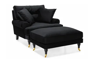 Andrew Fåtölj med Fotpall Sammet - Svart/Mässing - Möbler - Fåtölj & stolar - Fåtölj - Sammetsfåtölj