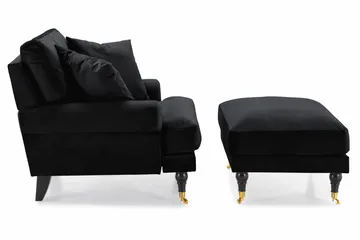 Andrew Fåtölj med Fotpall Sammet - Svart/Mässing - Möbler - Fåtölj & stolar - Fåtölj - Sammetsfåtölj