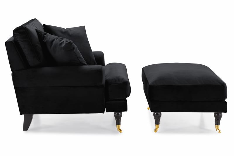 Andrew Fåtölj med Fotpall Sammet - Svart/Mässing - Möbler - Fåtölj & stolar - Fåtölj - Sammetsfåtölj