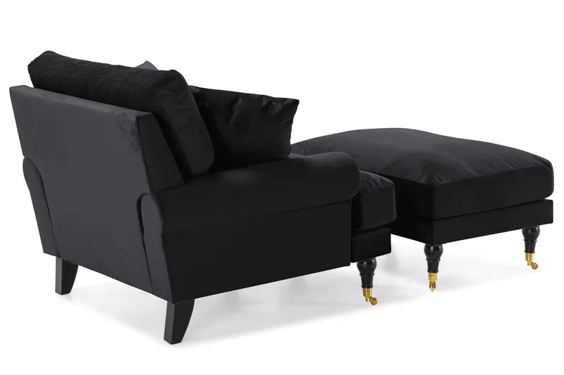 Andrew Fåtölj med Fotpall Sammet - Svart/Mässing - Möbler - Fåtölj & stolar - Fåtölj - Sammetsfåtölj