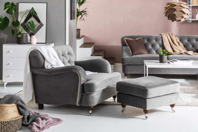Fåtölj med Fotpall New Castle - Silvergrå - Möbler - Fåtölj & stolar - Fåtölj - Howard fåtölj