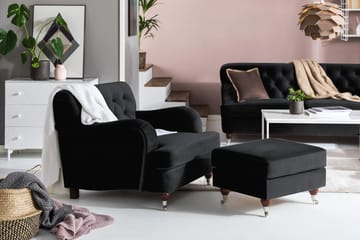 Fåtölj med Fotpall New Castle - Svart - Möbler - Fåtölj & stolar - Fåtölj - Howard fåtölj