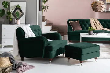 Howard Riviera Fåtölj med Fotpall - Mörkgrön - Möbler - Fåtölj & stolar - Fåtölj - Fåtölj med fotpall