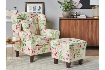 Ingeberg Fåtölj med Fotpall Blommönster - Beige - Möbler - Fåtölj & stolar - Fåtölj