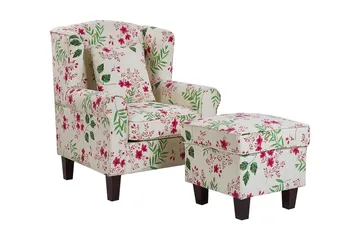 Ingeberg Fåtölj med Fotpall Blommönster - Beige - Möbler - Fåtölj & stolar - Fåtölj