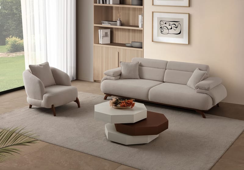 Kelnor Öronlappsfåtölj 80x78x80 cm - Beige - Möbler - Fåtölj & stolar - Fåtölj - Öronlappsfåtölj