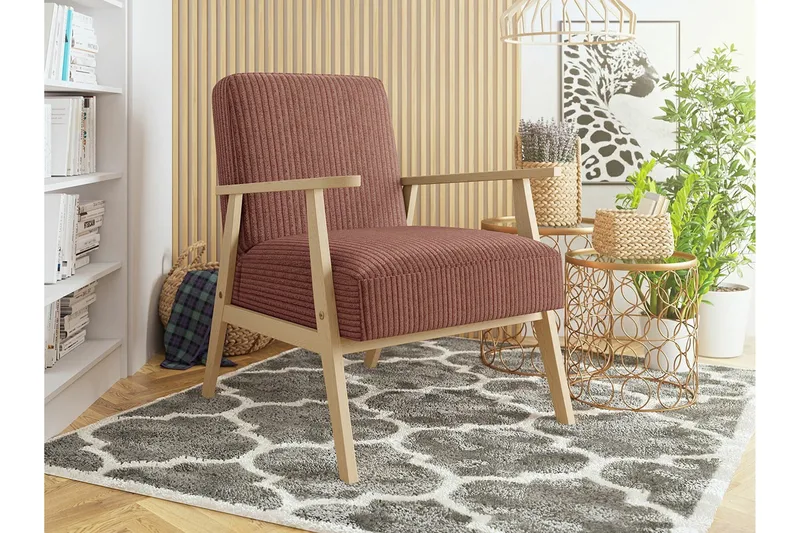 Knocklong Retro Fåtölj med Armstöd i Manchestertyg - Terrakotta - Möbler - Fåtölj & stolar - Fåtölj