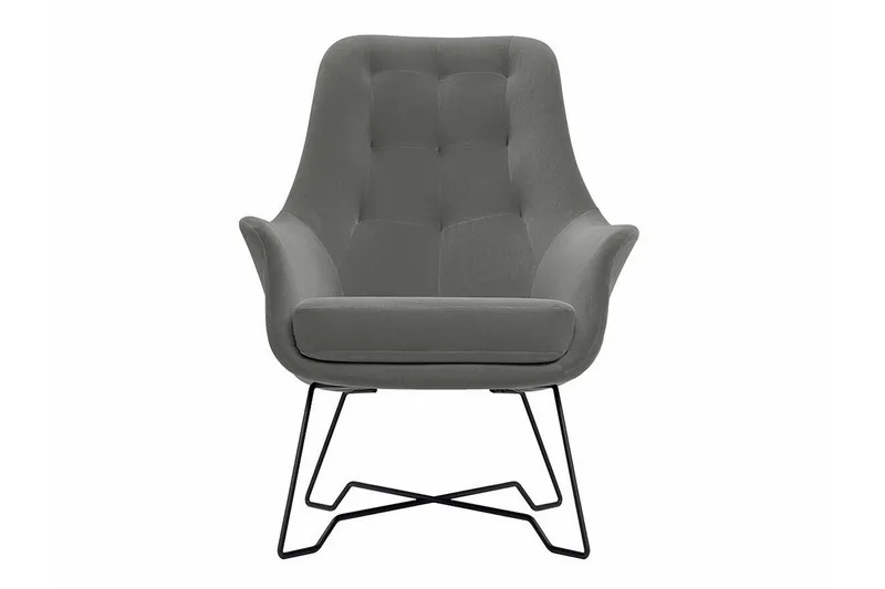 Laytown Modern Fåtölj i Sammet med Metallben - Grå - Möbler - Fåtölj & stolar - Fåtölj