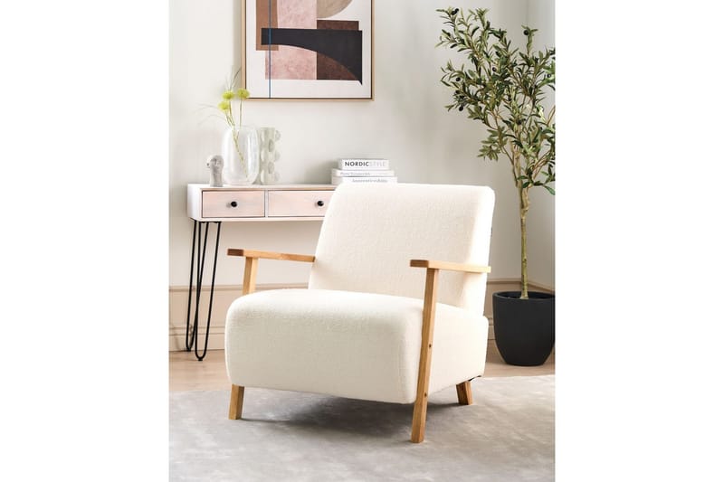 Fåtölj Lesja - Beige, ljust trä/Bouclé - Möbler - Fåtölj & stolar - Fåtölj