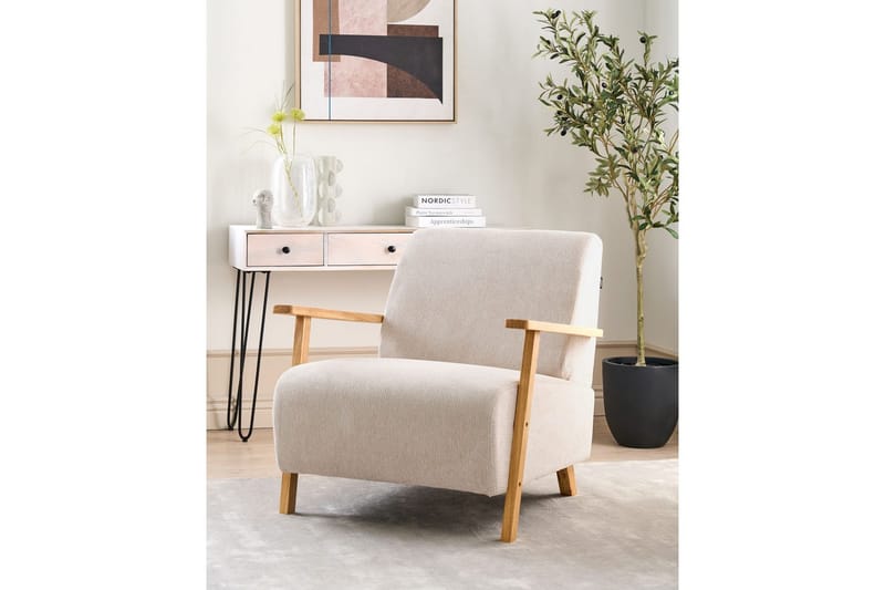 Fåtölj Lesja - Ljusbeige, ljust trä/Polyester - Möbler - Fåtölj & stolar - Fåtölj