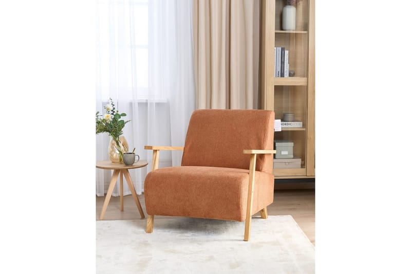 Fåtölj Lesja - Orange, ljust trä/Polyester - Möbler - Fåtölj & stolar - Fåtölj