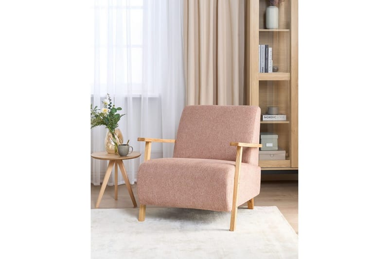Fåtölj Lesja - Rosa, ljust trä/Polyester - Möbler - Fåtölj & stolar - Fåtölj