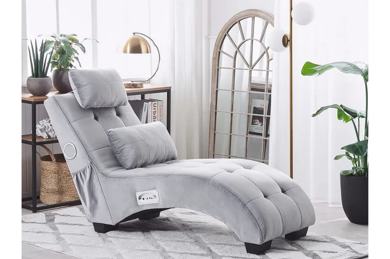 Volans Schäslong med Bluetooth-högtalare - Sammet/Grå - Möbler - Fåtölj & stolar - Fåtölj - Liggfåtölj