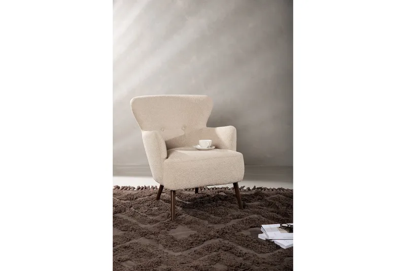Lincoln Fåtölj i Boucle med Träben - Beige - Möbler - Fåtölj & stolar - Fåtölj