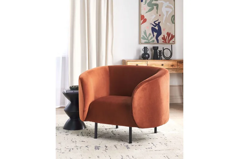 Fåtölj Loen - Orange, svart/Sammet - Möbler - Fåtölj & stolar - Fåtölj