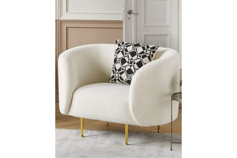 Fåtölj Loen - Vitt, guld/Bouclé - Möbler - Fåtölj & stolar - Fåtölj