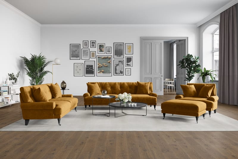 Loveseat Webber Sammet - Amber|Krom - Möbler - Fåtölj & stolar - Fåtölj - Sammetsfåtölj