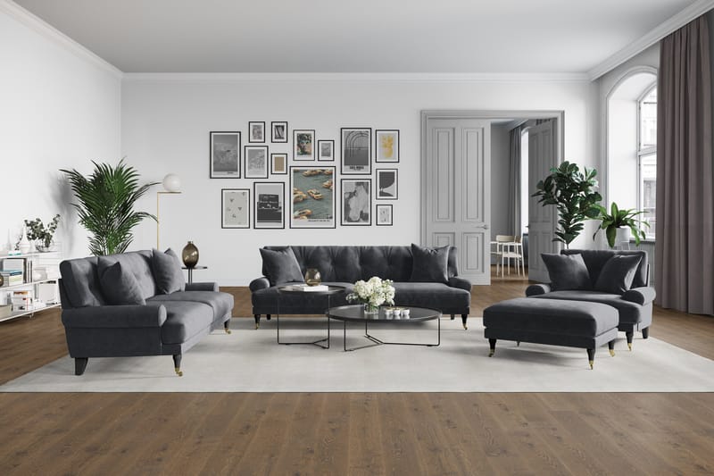 Loveseat Webber Sammet - Mörkgrå|Mässing - Möbler - Fåtölj & stolar - Fåtölj - Sammetsfåtölj