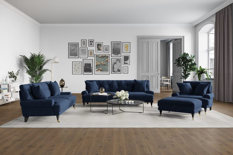 Loveseat Webber Sammet - Midnattsblå|Mässing - Möbler - Fåtölj & stolar - Fåtölj