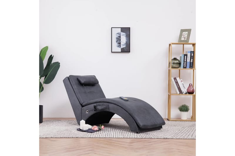 Massageschäslong med kudde grå konstmocka - Grå - Massagestol & massagefåtölj