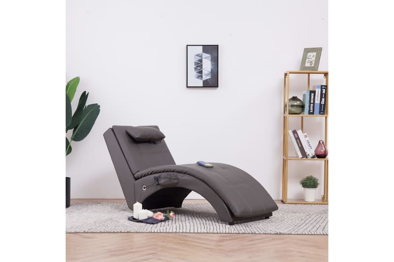Massageschäslong med kudde grå konstläder - Grå - Massagestol & massagefåtölj - Skinnfåtölj & läderfåtölj