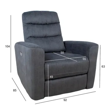 Reclinerfåtölj Darvi med elektrisk mekanism - grå sammet - Möbler - Fåtölj & stolar - Fåtölj - Biofåtölj & reclinerfåtölj