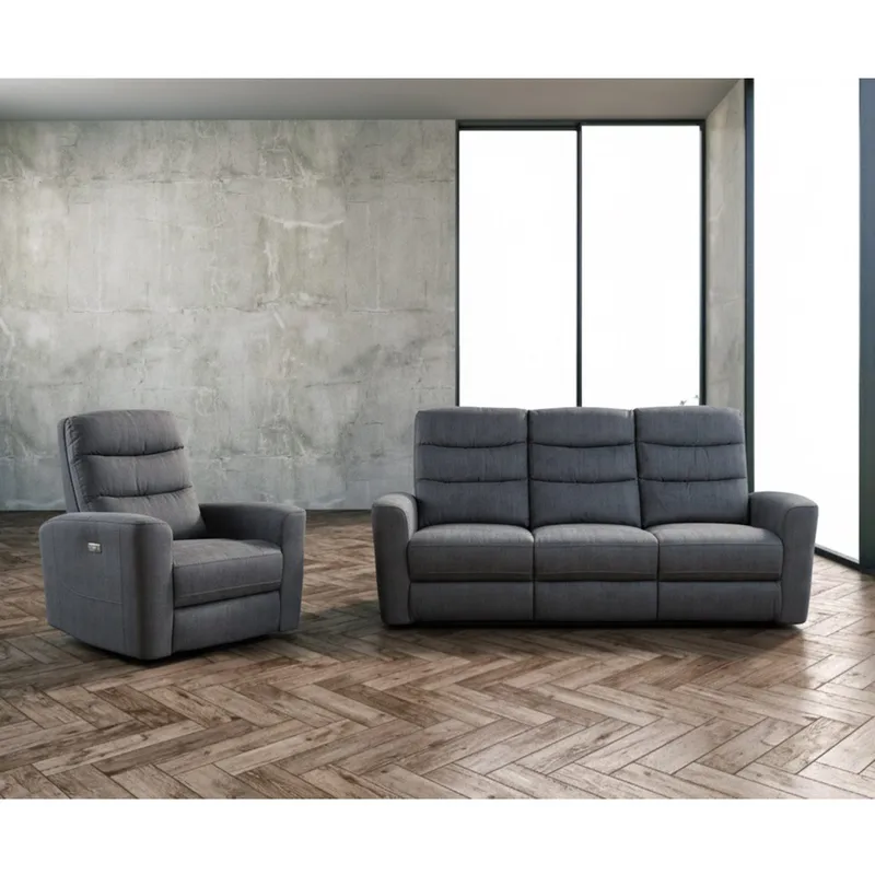 Reclinerfåtölj Darvi med elektrisk mekanism - grå sammet - Möbler - Fåtölj & stolar - Fåtölj - Biofåtölj & reclinerfåtölj