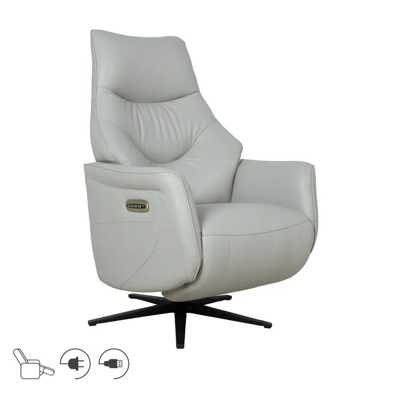 Reclinerfåtölj Rosdal med elektrisk mekanism, beige läder