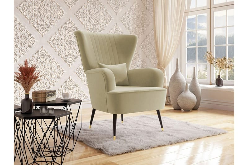 Rushmore Retro Fåtölj i Tyg med Träben - Beige - Möbler - Fåtölj & stolar - Fåtölj