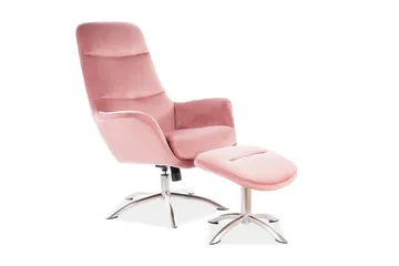 Henkhaus Sammetsfåtölj med Fotpall Ställbar - Antikrosa/Silver - Möbler - Fåtölj & stolar - Fåtölj - Sammetsfåtölj