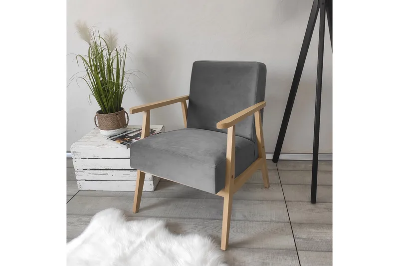 Retro Fåtölj - Sammet/Grå - Möbler - Fåtölj & stolar - Fåtölj - Sammetsfåtölj