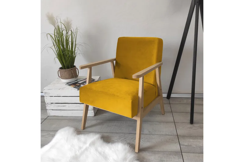 Retro Fåtölj - Sammet/Gul - Möbler - Fåtölj & stolar - Fåtölj - Sammetsfåtölj