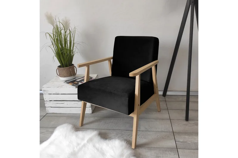 Retro Fåtölj - Sammet/Svart - Möbler - Fåtölj & stolar - Fåtölj - Sammetsfåtölj