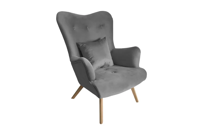 Skandynawski Fåtölj, Sammet/Grå