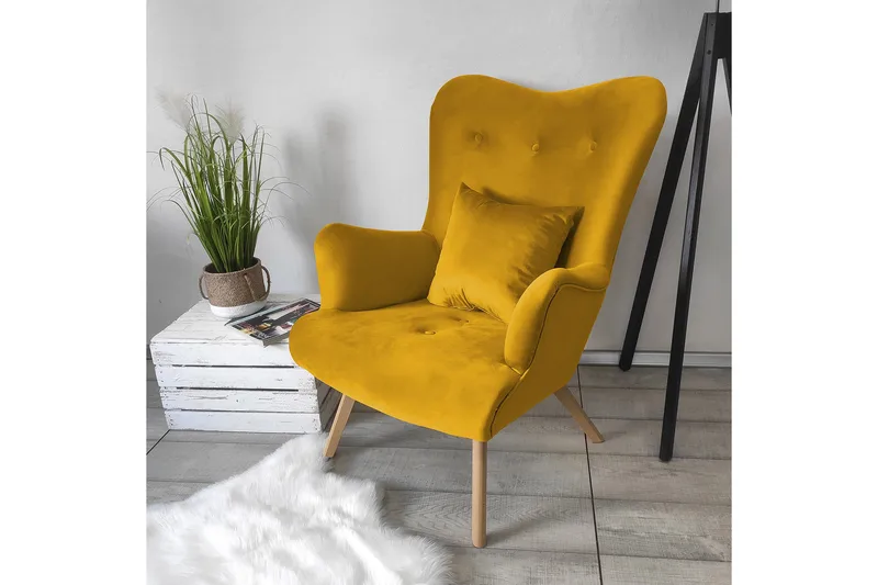 Skandynawski Fåtölj - Sammet/Gul - Möbler - Fåtölj & stolar - Fåtölj - Sammetsfåtölj