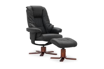 Snurrfåtölj Comfy med Fotpall - Svart|Läder|PVC - Möbler - Fåtölj & stolar - Fåtölj - Skinnfåtölj & läderfåtölj