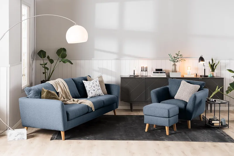 Trend Fåtölj i Tyg med Träben - Blå - Möbler - Fåtölj & stolar - Fåtölj