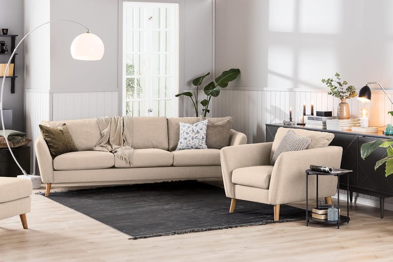 Trend Soffgrupp Fåtölj med Fotpall - Grå|Beige - Möbler - Fåtölj & stolar - Fåtölj