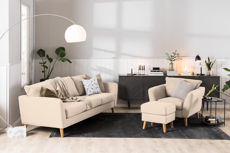 Trend Soffgrupp Fåtölj med Fotpall - Grå|Beige - Möbler - Fåtölj & stolar - Fåtölj