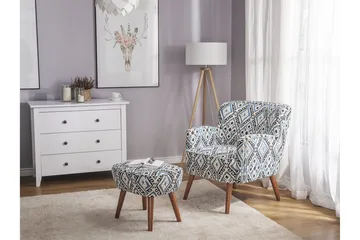 Tumba Oval Retro Fåtölj i Tyg med Träben - Vit - Möbler - Fåtölj & stolar - Fåtölj