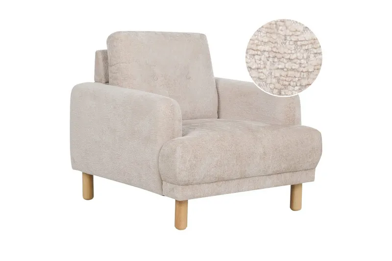 Fåtölj Tuve, Beige, ljust trä/Bouclé