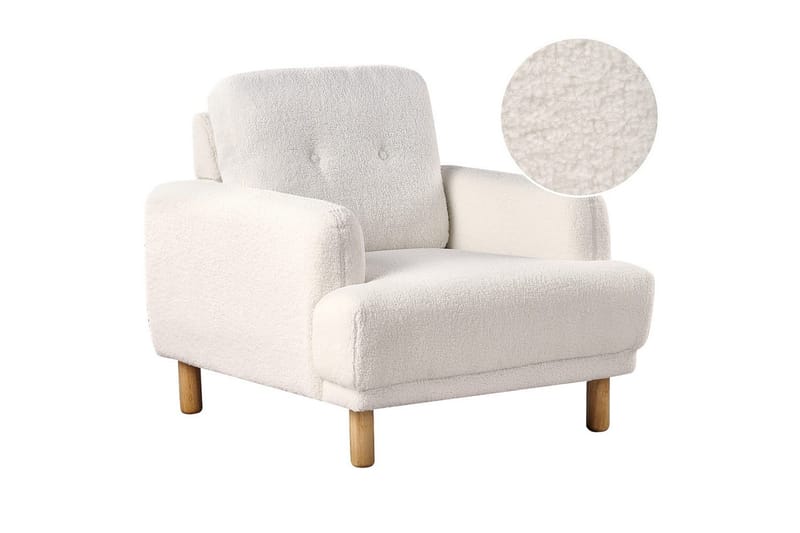 Fåtölj Tuve, Vit, ljust trä/Bouclé