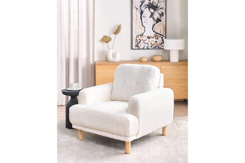 Fåtölj Tuve - Vit, ljust trä/Bouclé - Möbler - Fåtölj & stolar - Fåtölj