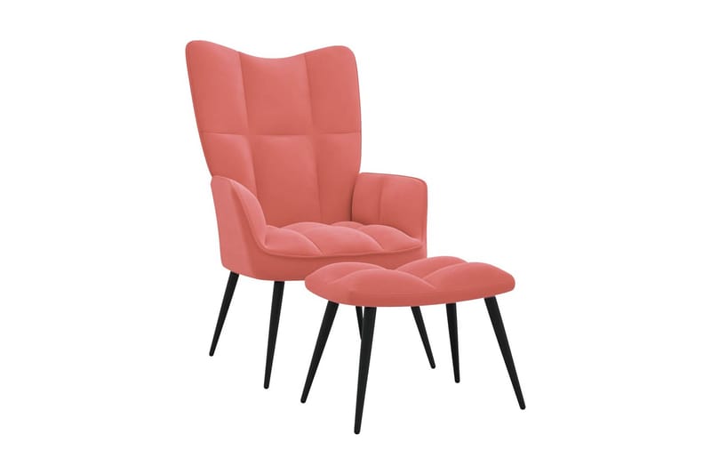 Vilstol med fotpall rosa sammet - Fåtölj